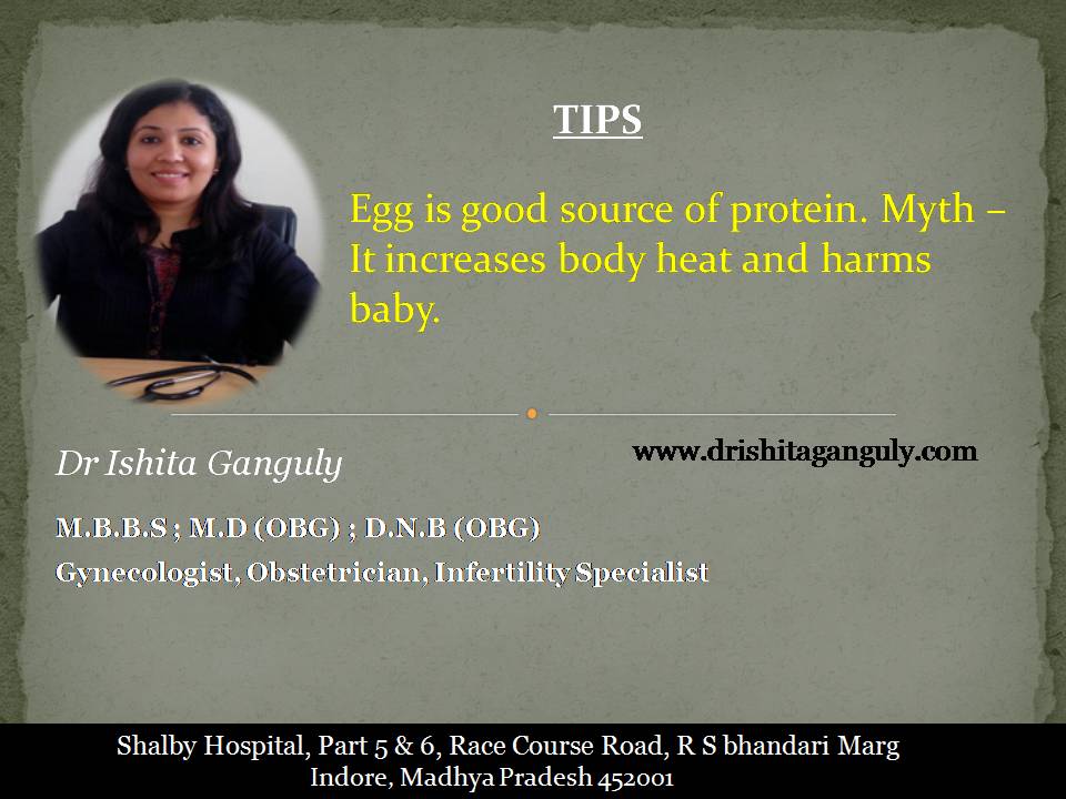 Egg is good source of protein. Myth – It increases body heat and harms baby.